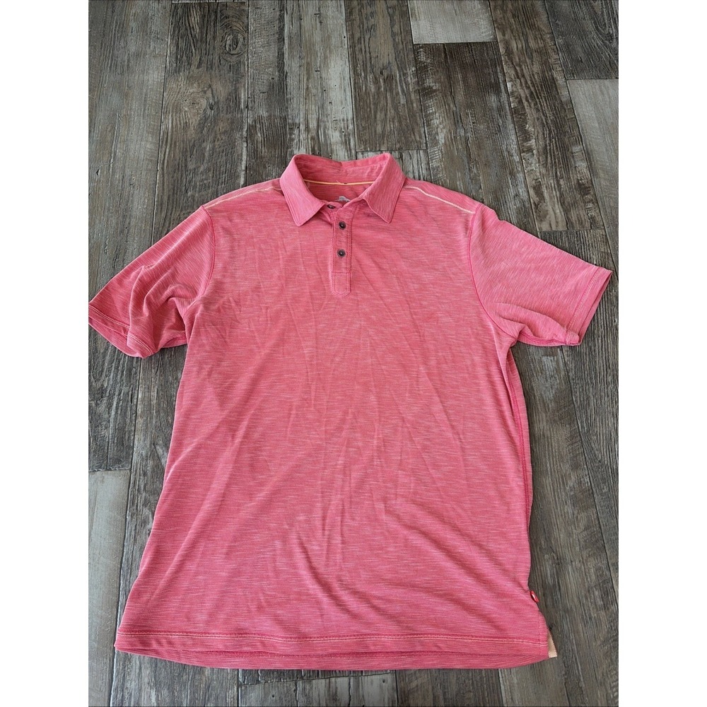 Tommy Bahama Polo Shirt Mens Size Medium Pink Texture Golf Rugby Lightweight
